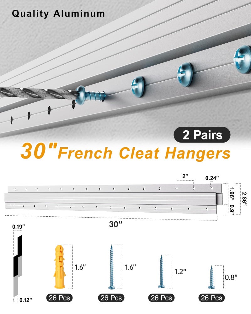 AENTGIU French Cleat 30 inch, 2 Pairs Heavy Duty Aluminum Z Clips/Bar Hanger Interlocking Wall Mounting Bracket Hardware Kit for Hanging Mirrors, Picture, Shelf, Headboard, Cabinet, Whiteboard, Art, Frames - Image 2